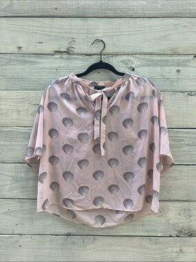 Ann Taylor Pink Shell-Print Tie-Neck Blouse Coastal Cowgirl Beach